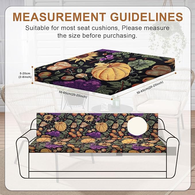 HANDONTIME 8Pcs Outdoor Patio Cushion Covers Pumpkin Stretch Couch Cushion Cover Patio Couch Slipcover for Outdoor/Indoor Washable Non-Slip Furniture Protector for Pet (Thanksgiving,Cover Only)