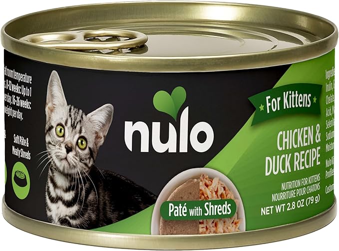 Nulo Paté with Shreds Chicken & Duck Recipe for Kittens, 2.8 oz can, Case of 12