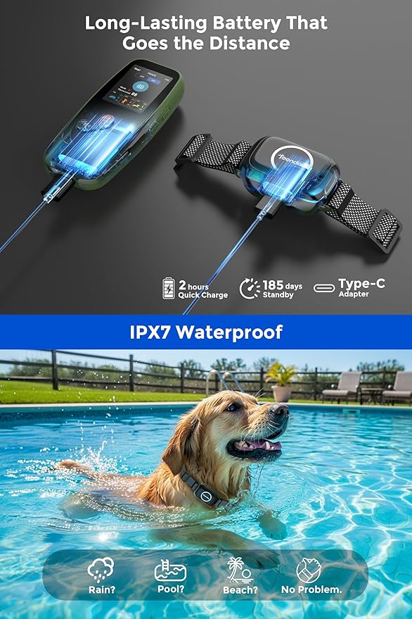 Teendow T800 Pro Wireless Dog Fence for 2 Dogs, Dog Shock Collar with Remote Control, Electric Fence for Dogs Rechargeable & Waterproof, Perimeter Pet Collar with Training & Bark Control, HD Display