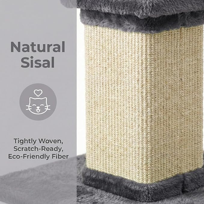 Tall Cat Scratching Post, 32'' Heavy Duty and Thick Scratching Post, Scratching Post for Adult Cats, Thick Sisal Rope with Hanging Ball, Grey