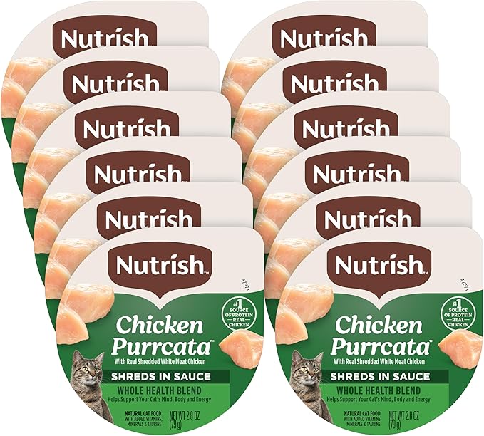 Nutrish Grain Free Wet Cat Food Chicken Purrcata Whole Health Blend with Real Shredded White Meat Chicken in Sauce, 2.8 oz. Cup, Pack of 12 (Rachael Ray)