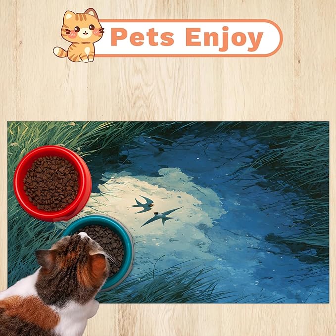 Sky Dog Food Mat for Floors Absorbent, Quick Dry Water Dispenser Mat for Food, Water, Pet Supplies 16" x 24", Grass