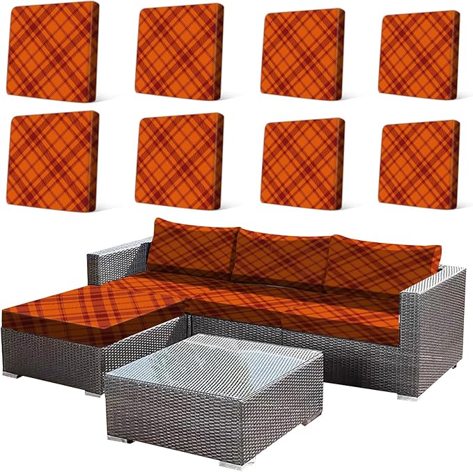 HANDONTIME 8Pcs Thanksgiving Patio Cushion Covers Stretch Couch Covers Plaid Replacement Cushions for Outdoor Buffalo Check Patio Furniture Covers for Pets Sofa Covers Washable (Autumn,Cover Only)