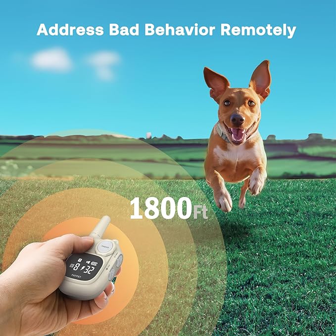 PATPET Dog Training Collar - IPX7 Waterproof Static Collar for 8-100lbs Small Medium Large Dogs, 1800ft Rechargeable Dog Trainer, 3 Safe Modes