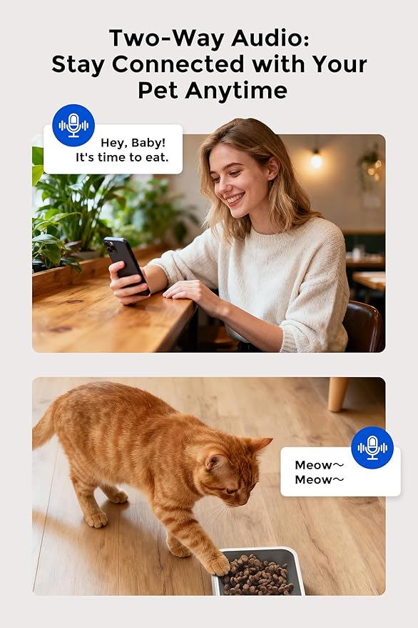 Teendow XLY-M1 Automatic Cat Feeder with Camera, 3.5L Cat Food Dispenser, AI Subscription Pet Feeder 4MP HD Video with Night Vision Timed Feeding Dry Food for Dog APP Control 5G WiFi