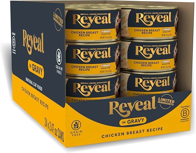 Reveal Natural Wet Canned Cat Food, Limited and Natural Ingredients, Grain Free, High Protein with No Artificial Additives, Chicken Breast in Gravy (24 x 2.47 oz Cans)