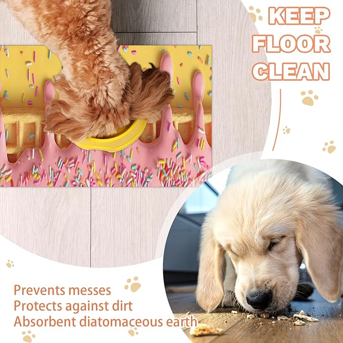 Ice Cream Dog Food Mat for Floors Absorbent Dog Bowl Mat for Food and Water Dispenser Quick Dry Cat Food Placemat Pet Supplies 17" x 30", Cute Waffle