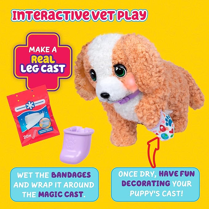 Little Live Pets Ouchies Amazon Exclusive Hazel The Poodle Plush, 50+ Sounds, Limping to Walking Puppy Toy & Carrier, Interactive Puppy Toy for Kids 5+