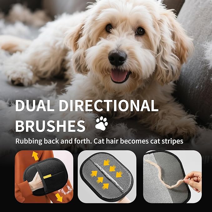 Pet Hair Removal Glove for Cats & Dogs, Electrostatic Pet Hair Gloves, Reusable Pet Hair Remover Tool, Animal Hair Remover for Furniture, Clothing, Couch, Carpet, Car Seat - 2PCS