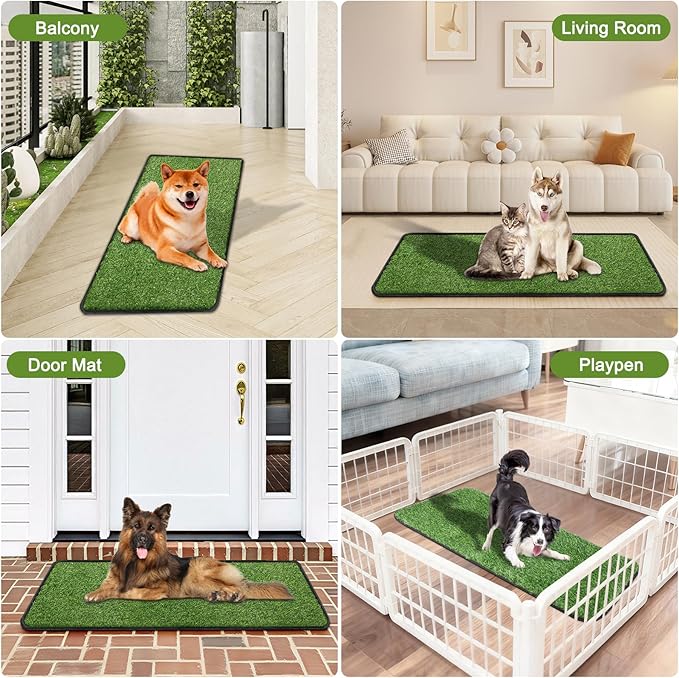Artificial Grass Mat, Dog Grass Pee Pads, Fake Grass Pad for Pets Potty Training, Soft Grass Pad Rug, Grass Doormat with Drainage Holes, Pet Turf for Indoor Outdoor Use, Washable(19.7"*55.1")