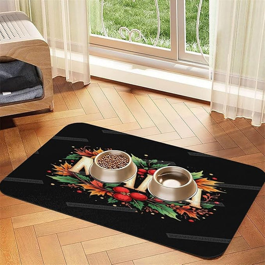 Pet Feeding Mat for Dogs Cats Happy Mother's Day Floral Gift for Mom Ib Absorbent Dog Food Mat Non-Slip Waterproof Placemat Quick Dry Pet Supplies Bowl Mats