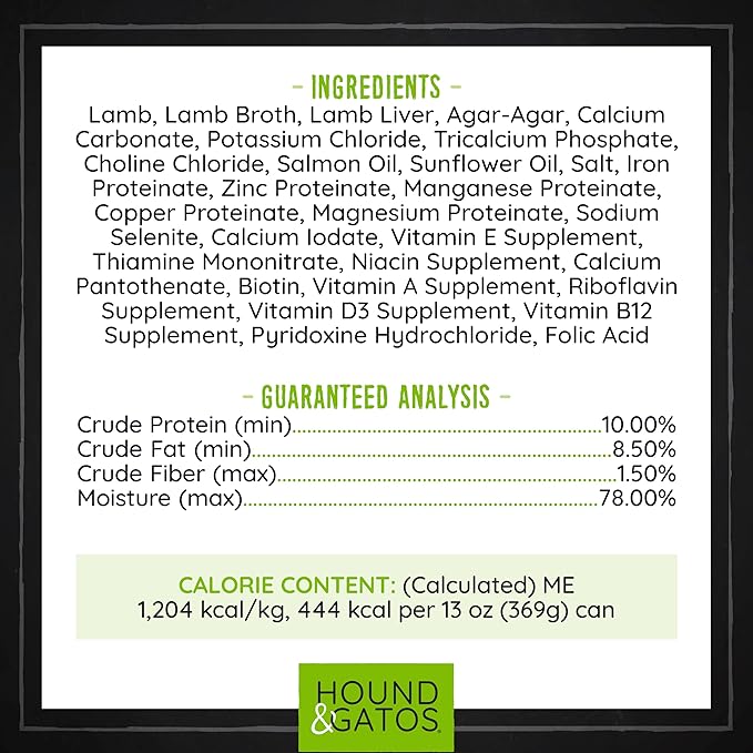Hound & Gatos Wet Dog Food, 98% Lamb & Liver, case of 12, 13 oz cans