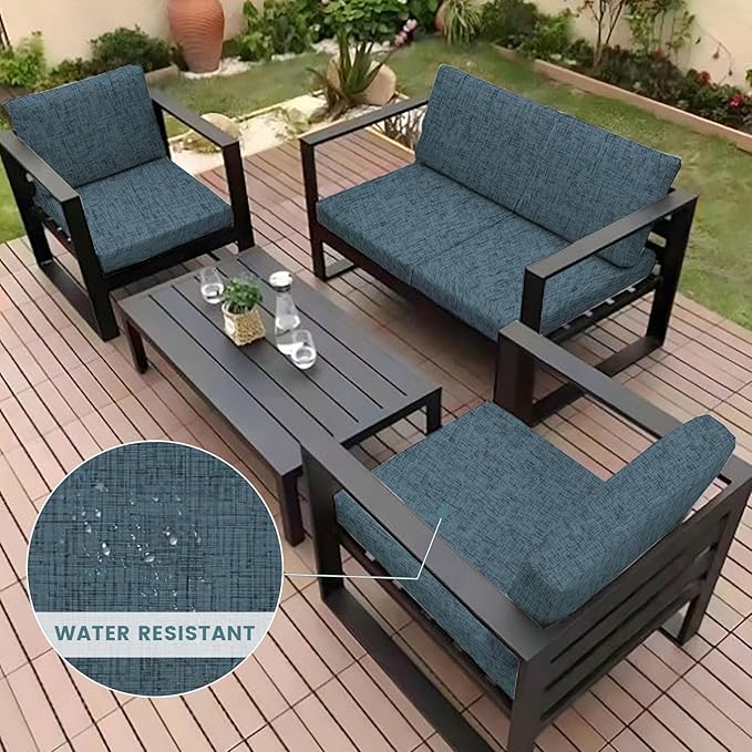 HANDONTIME 8Pcs Patio Cushion Covers Stretch Outdoor Couch Cover Replacement Cushions for Outdoor Furniture Waterproof Patio Furniture Covers for Pets Sofa Cover Washable (Navy Striped,Cover Only)
