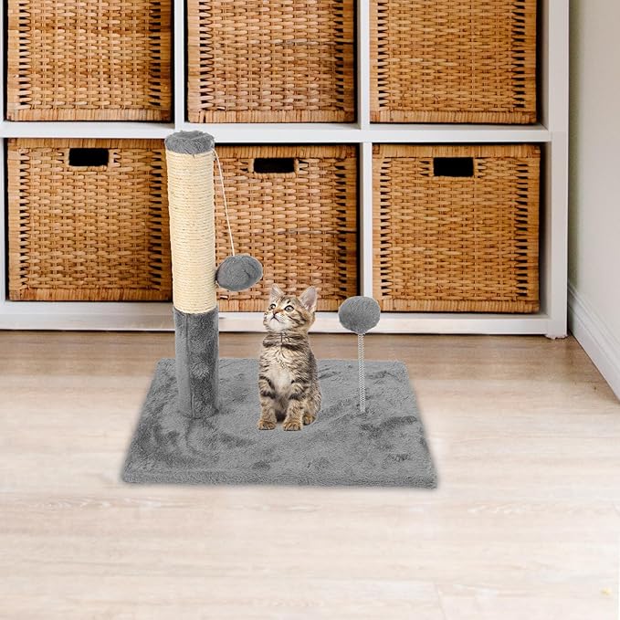 BESPORTBLE Integrated Large Sisal Cat Scratching Post and Sturdy Vertical Scratcher with Gray Floor Base for Indoor Cats and Kittens