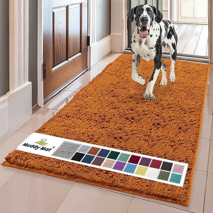 Muddy Mat® | Super Absorbent Door Mat Indoor, Microfiber Quick Dry Chenille Entryway Rug, Non-Slip Front Door Mat, Indoor Mats for Entryway, Machine Washable Pet Rug, Orange Runner 24"X60"