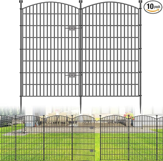 10 Panels No Dig Decorative Garden Fence with Gate - 48 in (H) x 26 ft (L), Dog Fence Outdoor for Yard, Rustproof Metal Animal Barrier Ground Stakes Fencing for Garden, Patio, Flower Bed