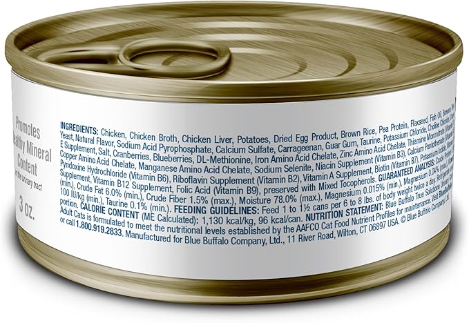 Blue Buffalo True Solutions Urinary Care Wet Cat Food for Adult Cats, Made with Natural Ingredients, Chicken, 3.0-oz. Cans (24 Count)
