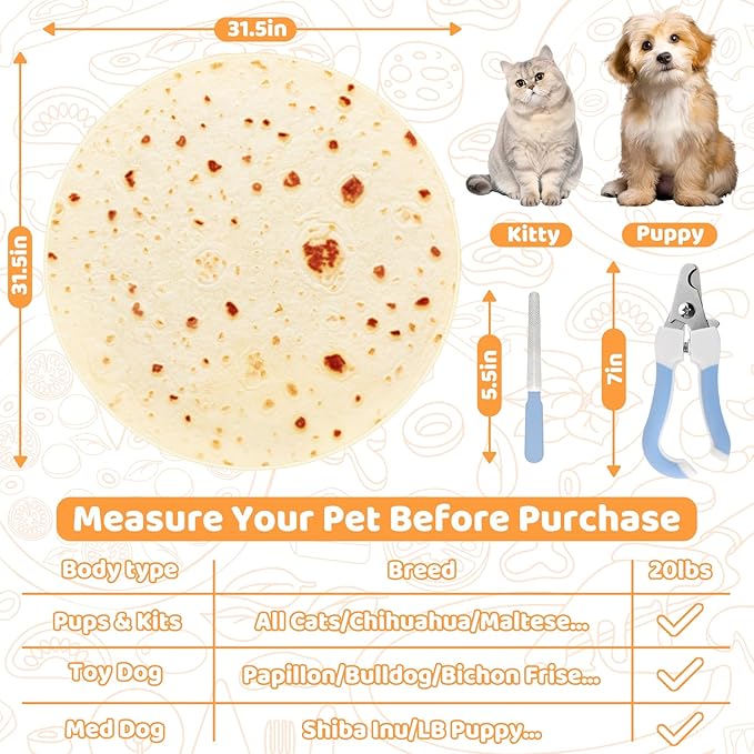 31.5" Large Cat Grooming Wrap for Cutting Nails, Self-Stick Dog Cat Burrito Wrap with Nail Clippers Kit, Soft Tortilla Blanket Pet Tool Gifts for Multifunctional Care Medicine Anti-Escape