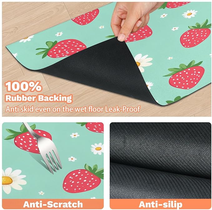 Strawberry Dog Food Mat for Floors Absorbent Dog Bowl Mat for Food and Water Dispenser Quick Dry Cat Food Placemat Pet Supplies 17" x 30", Daisy Flower