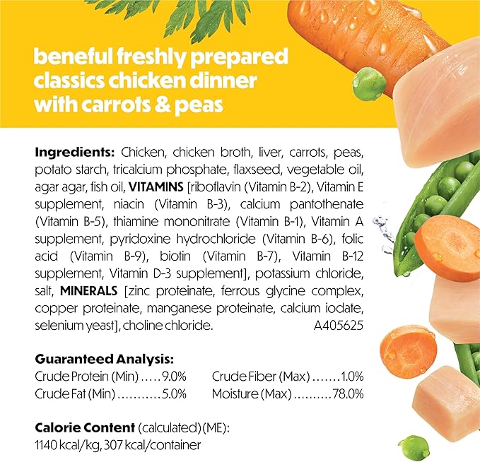 Purina Beneful Freshly Prepared Classics Chicken Dinner with Carrots and Peas Pate Dog Food - 9.5 oz Carton (Pack of 6)