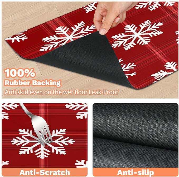 Xmas Snowflake Dog Food Mat for Floors Absorbent, Quick Dry Water Dispenser Mat for Food, Water, Pet Supplies 12" x 20", Christmas