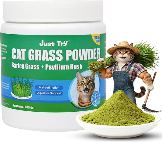 Just Try 7OZ Cat Grass Powder Feline Grass Treats Cat Supplements Hairball Treatment for Cats Cat Hairball Remedy Gut Health Cat Treats Healthy