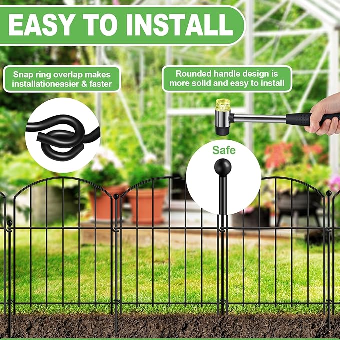 Decorative Garden Fence 17in x 20ft, 20 Pack Rustproof Metal Animal Barrier Fence, Arched Flower Bed Edge Decorative Rabbit and Dog Ground Defense No-Dig Fence for Patio Patio Outdoor
