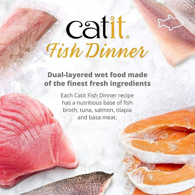 Catit Fish Dinner with Shrimp & Green Beans – Hydrating and Healthy Wet Cat Food for Cats of All Ages (Pack of 6)