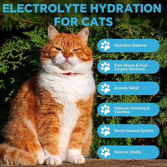 Cat Electrolytes & Hydration - Supports Post-Surgery & Illness Recovery - Immune Support with Electrolytes, Glucose for Energy, Omega-3, Antioxidants, Prebiotics - Oral Syringe - 10.14 fl oz