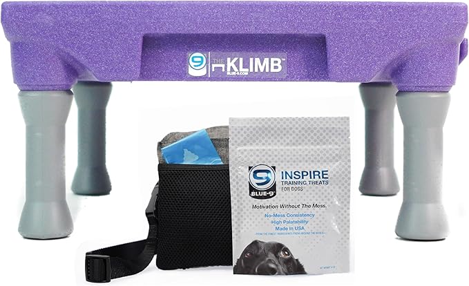 Blue-9 Happy Dog Starter Bundle with KLIMB Dog Training Platform & Traction Mat and Inspire Training Treat Pouch & Training Treats, Purple