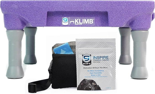 Blue-9 Happy Dog Starter Bundle with KLIMB Dog Training Platform & Traction Mat and Inspire Training Treat Pouch & Training Treats, Purple