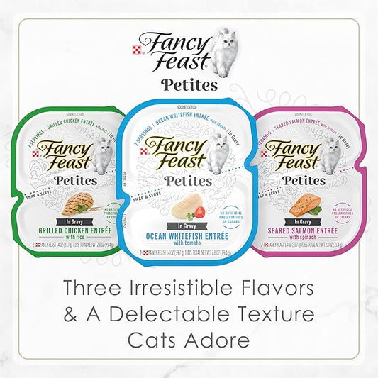 Fancy Feast Purina Gourmet Wet Cat Food Variety Package,Petites Gravy Collection,Break-Apart tubs,96 Servings - 2.8 oz. Tubs,(Pack of 48)
