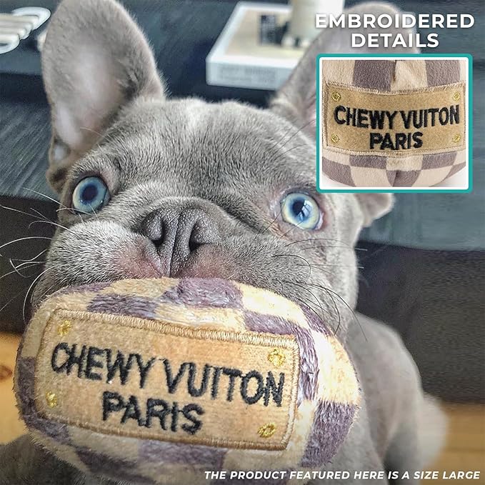 Haute Diggity Dog Medium Checker Chewy Vuiton Plush Dog Toys for Small, Medium & Large Dogs, 3-Pack Durable Stuffed Designer-Inspired Pet Toys with Interactive Squeaker, Machine-Washable & Safe