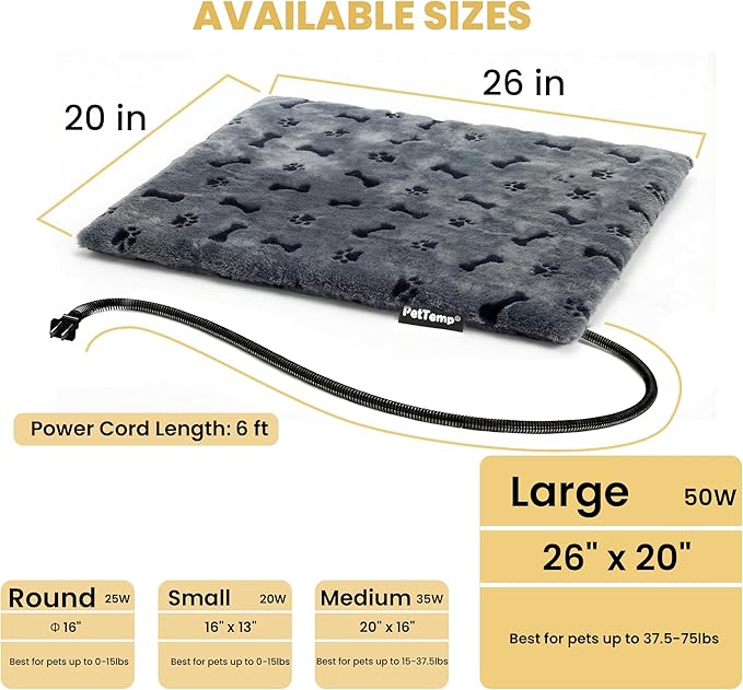 Pet Heating Pad for Cats Dogs Indoor & Sheltered Outdoor Waterproof Heated Cat Bed Heated Dog Bed Chew Resistant Cord Constant Temperature Gray Paw Print 26 x 20 Inch