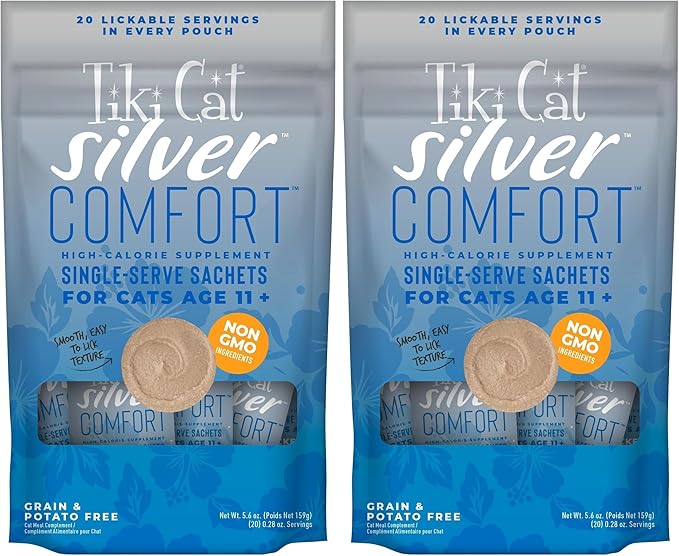 Tiki Cat Food, Chicken & Chicken Liver, 5.6 oz | Silver Comfort Recipe | 20 Sachets | Pack of 2