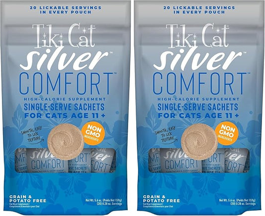 Tiki Cat Food, Chicken & Chicken Liver, 5.6 oz | Silver Comfort Recipe | 20 Sachets | Pack of 2