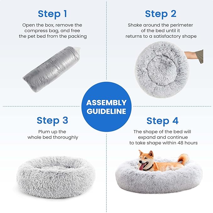 NEWBULIG 37.4x37.4 Inch Dog Bed Large Sized Dog, Donut Shape Cat Beds for Indoor Cats with Washable, Anti-Slip, Faux Fur