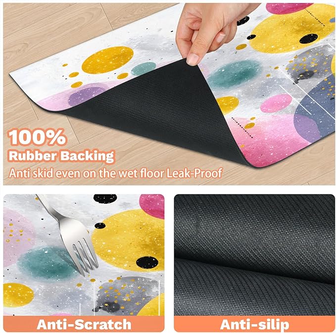 Polka Dot Dog Food Mat for Floors Absorbent Dog Bowl Mat for Food and Water Dispenser Quick Dry Cat Food Placemat Pet Supplies 12" x 20", Boho Geometric