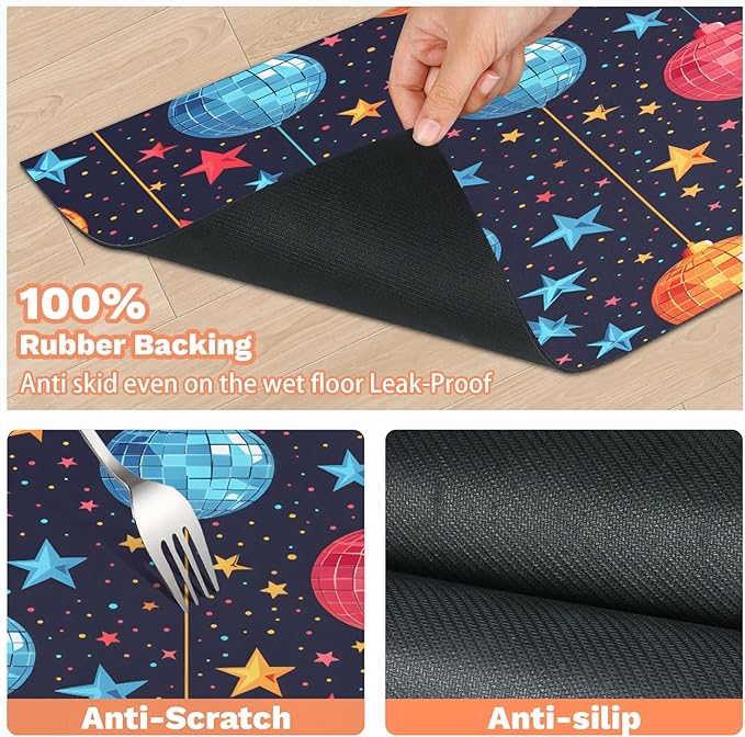 Christmas Ball Dog Food Mat for Floors Absorbent, Quick Dry Water Dispenser Mat for Food, Water, Pet Supplies 17" x 30", Xmas Stars