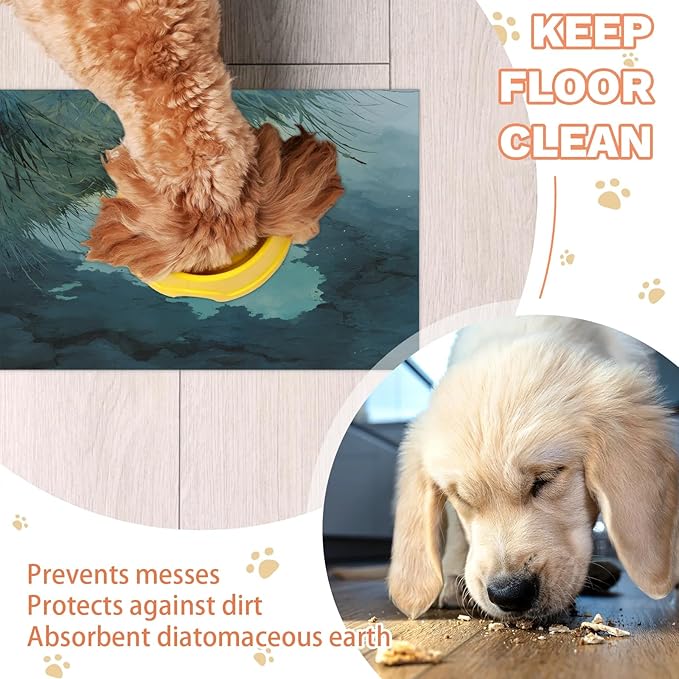 Sky Scenery Dog Food Mat for Floors Absorbent, Quick Dry Water Dispenser Mat for Food, Water, Pet Supplies 17" x 30", Grass