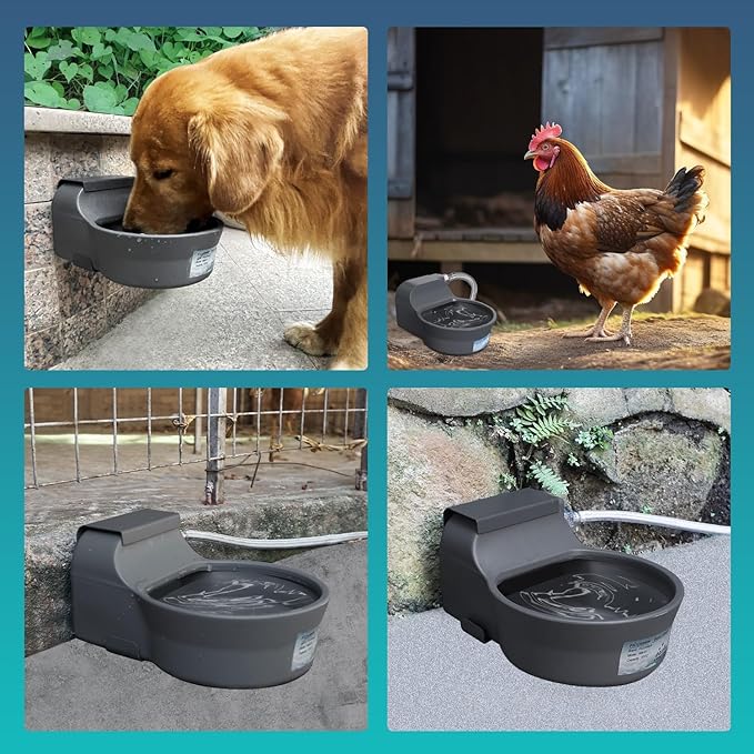 67OZ Automatic Water Dispenser for Dogs Cats Patented Auto-Filling Dog Water Bowl Dispenser Wall-Mount Saving Space Outdoor Dog Waterer Feeder Includes Fixed Part Copper Connector 3/4'' Water Hose