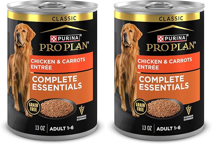 Purina Pro Plan Grain Free Complete Essentials Classic Pate Dog Food,Chicken and Carrots Entrée - 13 oz. Cans,(Pack of 24)
