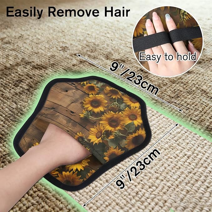 Sunflowers Farmhouse Electrostatic Pet Hair Removal Glove for Cats & Dogs - Reusable Grooming Mitt for Couch, Carpet, Car Seat & Laundry - Large 9x9 Inch