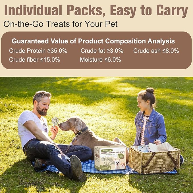Memorjew 25PCS Chicken & Goat Milk Freeze- Dried Lollipops｜Individually Wrapped, Portable Dental Food for Dogs & Cats (Chicken)