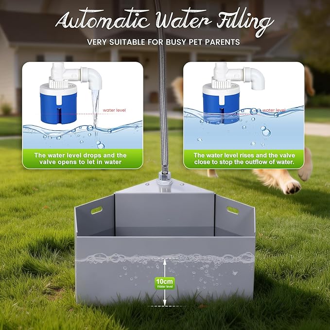 Stainless Steel Automatic Dog Water Bowl Dispenser Outdoor Corner Wall Mount, 6L/1.6 Gallon Automatic Waterer Feeder, Self Filling Livestock Water Trough for Large Breed and Chicken