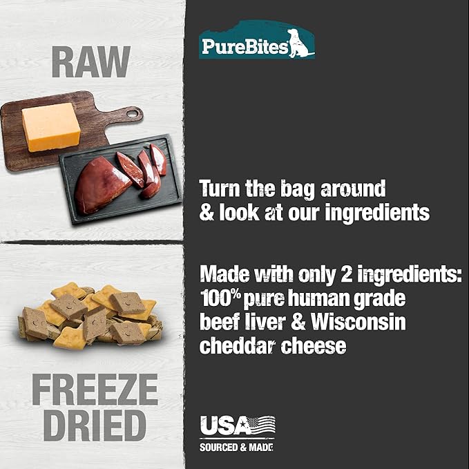PureBites Beef & Cheese Freeze Dried Dog Treats, 2 Ingredients, Made in USA, 4.2oz