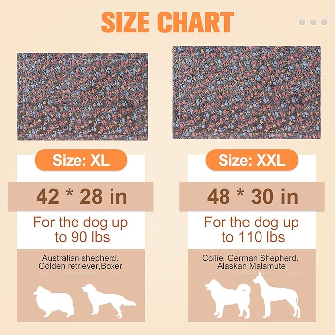 BEAUTYZOO Dog Bed Crate Pad 48 x 30 inch, Washable Dog Crate Mat for XX-Large Sized Dogs, Anti-Slip Pet Crate Bed Kennel Pad, Durable Cozy Puppy Sleeping Mat Rectangle Mattress, Colorful Paw