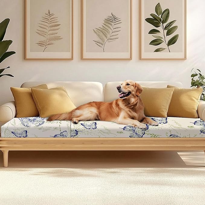 HANDONTIME8Pcs Outdoor Cushion Covers Waterproof Patio Cushion Covers Vintage Stretch Outdoor Couch Cover Replacement Patio Furniture Cover for Pets Sofa Cover Washable (Butterfly,Cover Only)