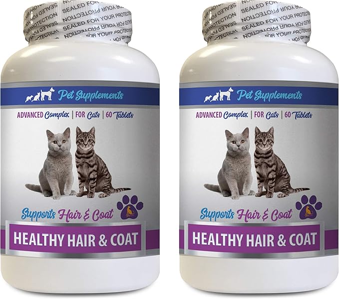 cat Skin and Itch Relief - Best Healthy Hair and Coat Supplement for Cats - Advanced Complex - Nail Health - cat Healthy Coat - 2 Bottles (120 Tablets)