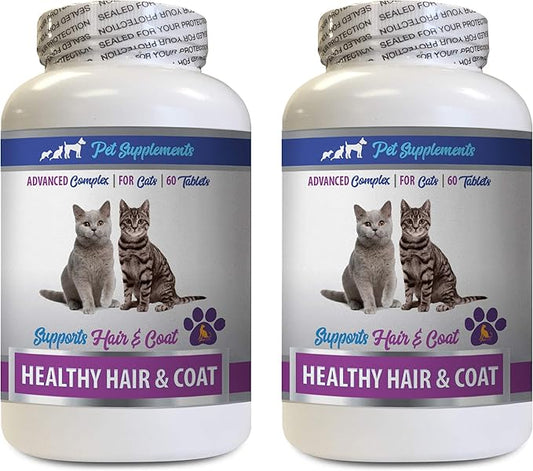 cat Diet Treats - Best Healthy Hair and Coat Supplement for Cats - Advanced Complex - Nail Health - biotin for Cats - 2 Bottles (120 Tablets)